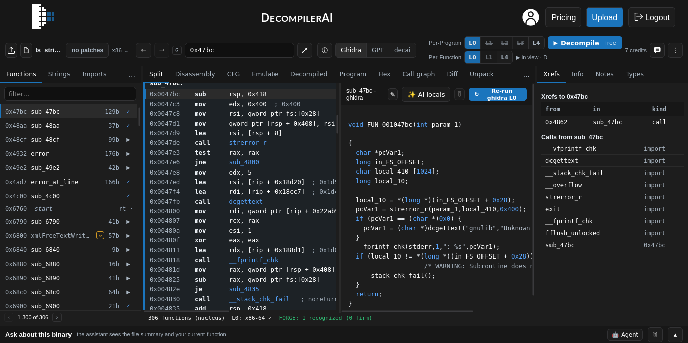 Disassembly on the left and the recovered C source on the right